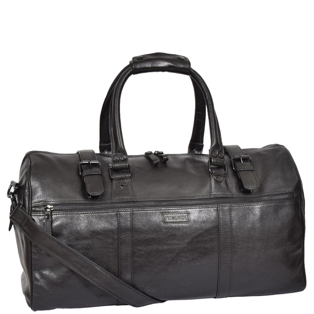 Black Luxury Leather Holdall Travel Duffle Weekend Cabin Bag Targa