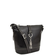 Womens Real Black Leather Sling Bag Crossbody Handbag Edith