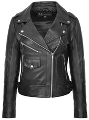 Womens Leather Biker Jacket Black Trendy Slim Fit Designer Ayla