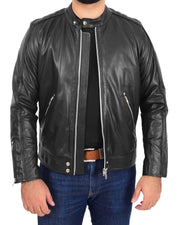 Mens Trendy Slim Fit Leather Biker Jacket Colt Black