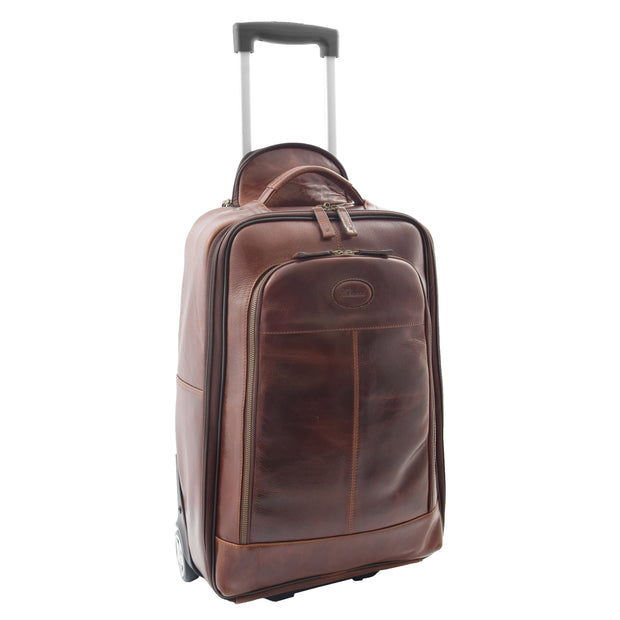 Wheeled Cabin Suitcase Real Brown Leather Luggage Travel Bag Carlos
