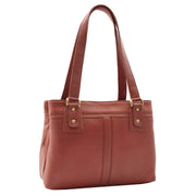 Womens Leather Shoulder Bag Multi Zip Pockets Handbag Polly Brown