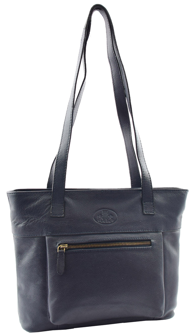 Womens Real Leather Shopper Style Shoulder Bag Navy Paula