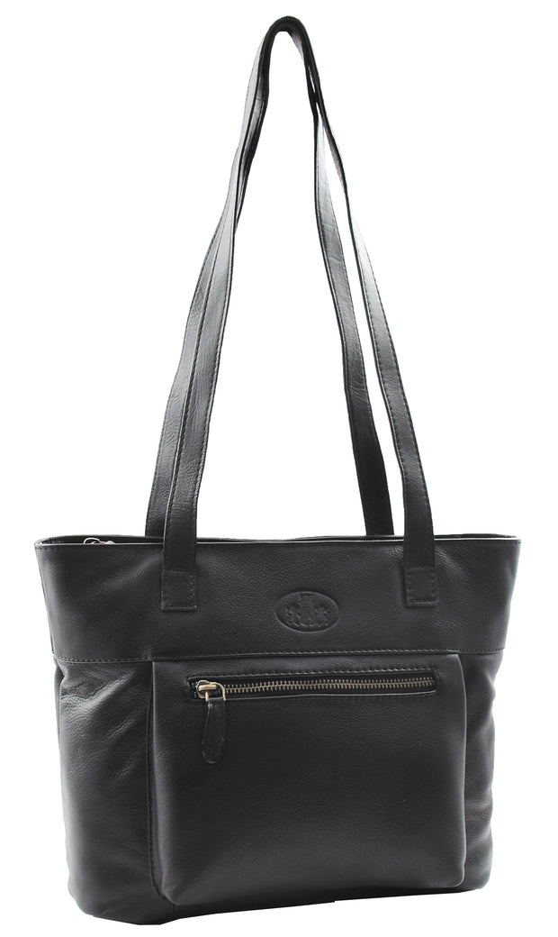 Womens Real Leather Shopper Style Shoulder Bag Black Paula