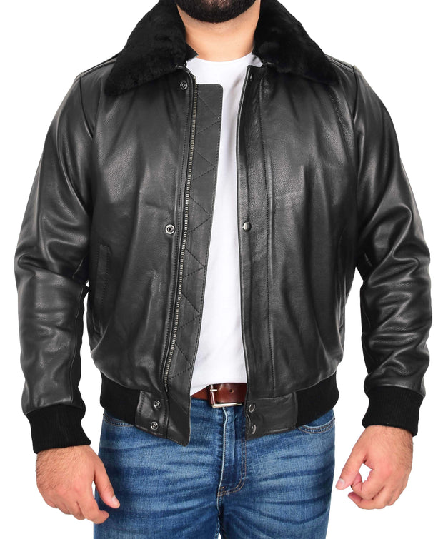 Mens Real Cowhide Pilot Leather Jacket Heavy Duty Air Force Harrington Bomber Gripen Black