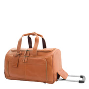 Wheeled Tan Leather Holdall Telescopic Handle Travel Duffle Ozwald