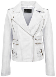 Womens Trendy Biker Leather Jacket Beyonce White Vintage