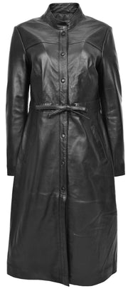 Womens Real Leather Full Length Coat Trendy Slim Fit Trench Overcoat Gamora