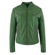 Womens Fitted Leather Biker Jacket Casual Zip Up Coat Jenny Green