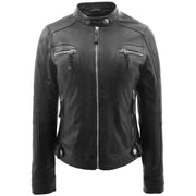 Womens Soft Leather Biker Jacket Black Casual Fitted Trendy Stylish Zoe