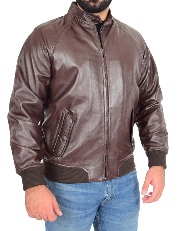 Mens Leather Harrington Jacket Classic Raglan Sleeves Blouson G-9 Dustin Brown