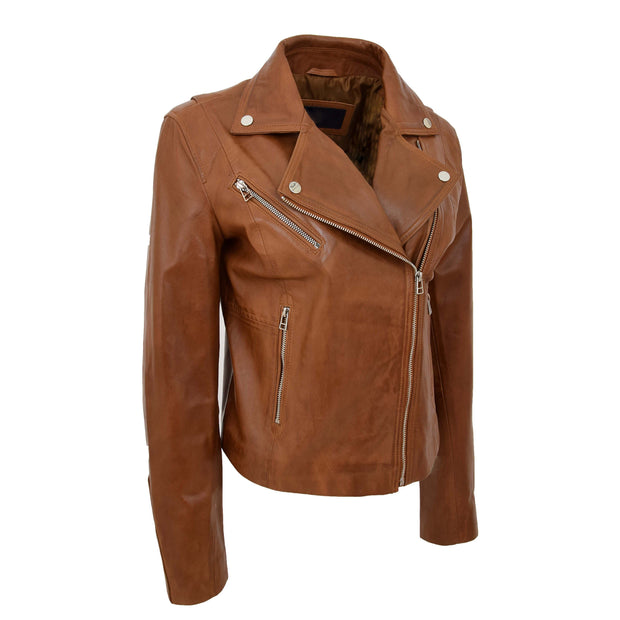 Womens Soft Genuine Leather Biker Jacket Slim Fit Coat Julie Chestnut