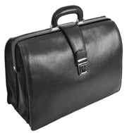 Italian Leather Doctors Briefcase Business Professionals Gladstone Bag Black - Djoser