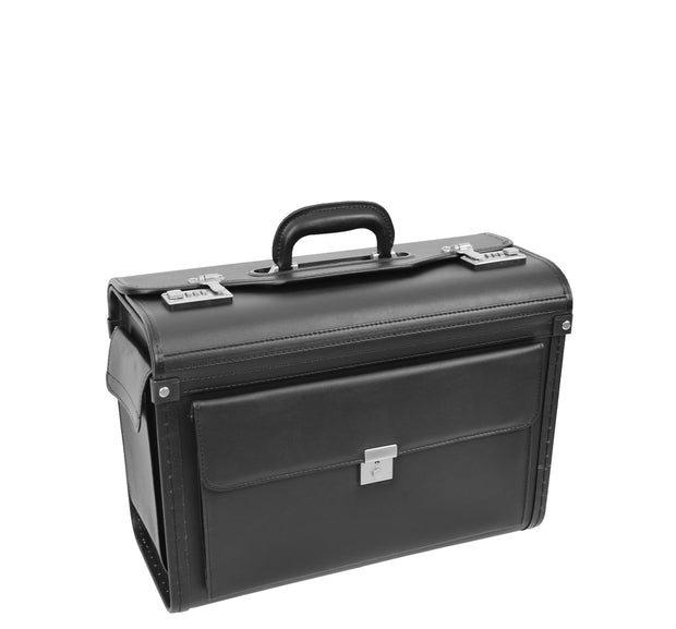 Pilot Case Faux Leather Large Briefcase Doctors Business Professionals Bag Porto Black