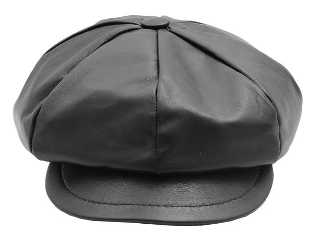 Womens Soft Leather Baker-boy Cap Classic Headwear Lucia Black