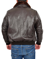 Mens Real Cowhide Pilot Leather Jacket Heavy Duty Air Force Harrington Bomber Gripen Brown 2