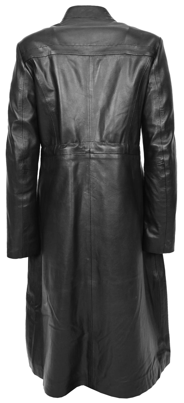 Womens Real Leather Full Length Coat Trendy Slim Fit Trench Overcoat Gamora 1
