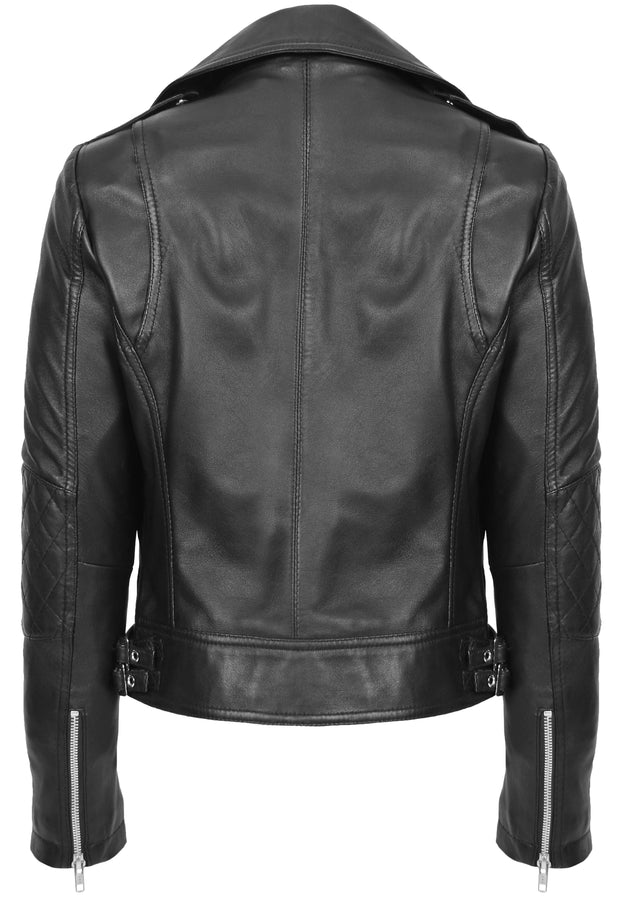Womens Leather Biker Jacket Black Trendy Slim Fit Designer Ayla2