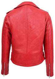 Womens Authentic Soft Leather Biker Jacket Slim Fit Jessie Red