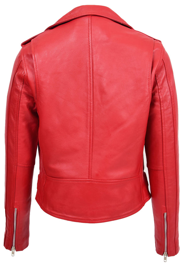 Womens Authentic Soft Leather Biker Jacket Slim Fit Jessie Red