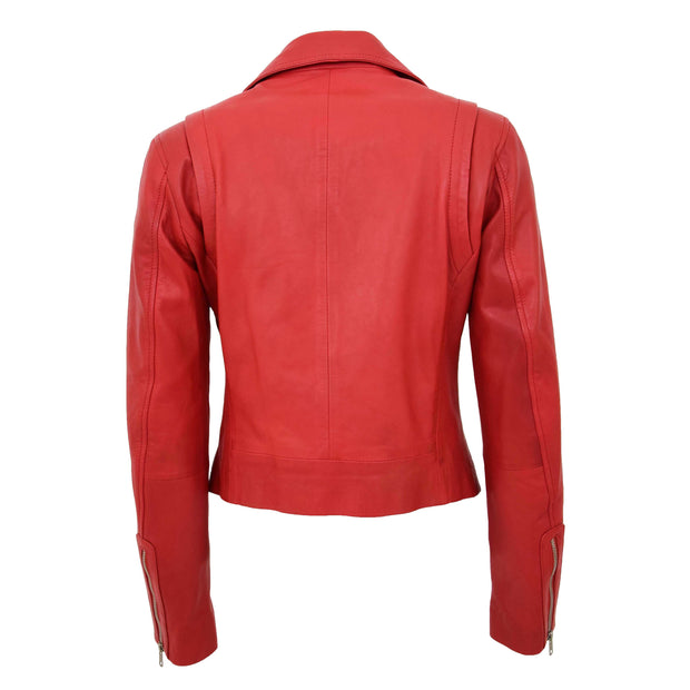 Womens Soft Genuine Leather Biker Jacket Slim Fit Coat Julie Red Back