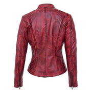 Womens Fitted Leather Biker Jacket Casual Zip Up Coat Jenny Dirty Red Back