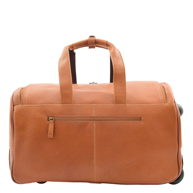 Wheeled Tan Leather Holdall Telescopic Handle Travel Duffle Ozwald Back