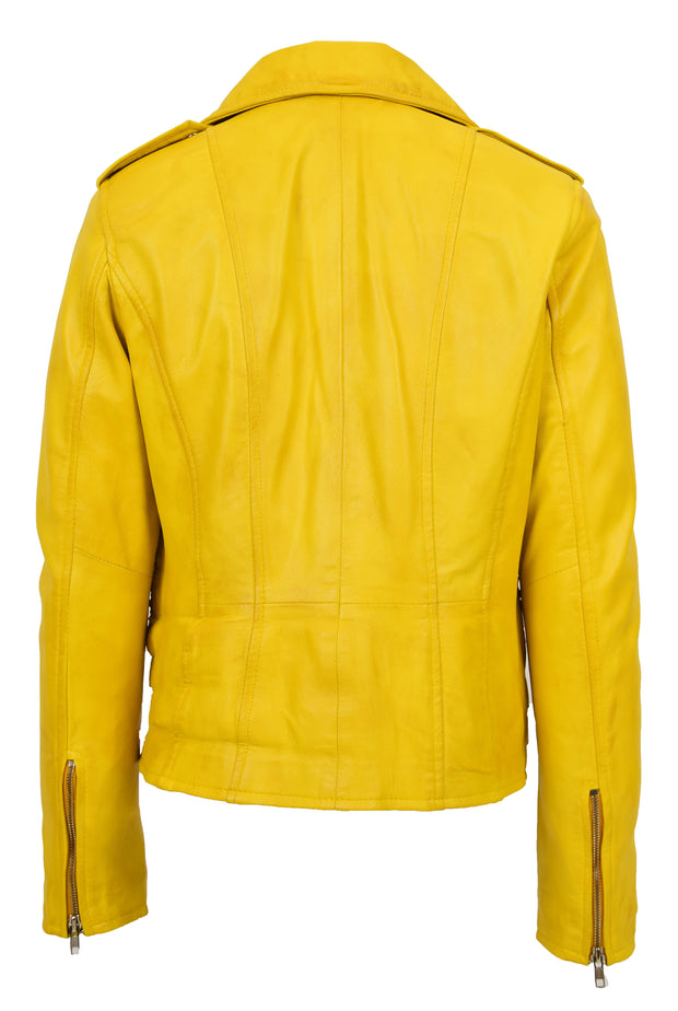 Womens Trendy Biker Leather Jacket Beyonce Yellow Vintage