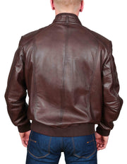 Mens Bomber Soft Leather Jacket Zip Fasten Ryan Brown back view