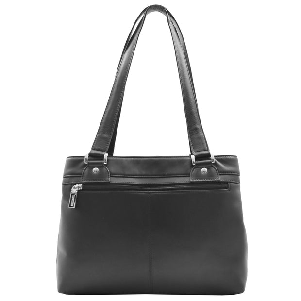 Womens Leather Shoulder Bag Multi Zip Pockets Handbag Polly Black Back
