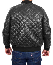 Mens Bomber Leather Jacket Black Fully Quilted Padded Fitted Varsity - Darren1