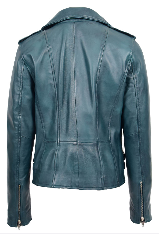 Womens Trendy Biker Leather Jacket Beyonce Teal