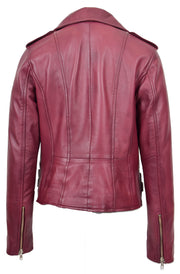 Womens Trendy Biker Leather Jacket Beyonce Burgundy 2