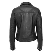 Womens Real Leather Jacket Fitted Denim Biker Style Coat Marisa Black Back