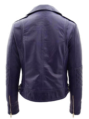 Womens Leather Biker Jacket Purple Trendy Slim Fit Designer Ayla