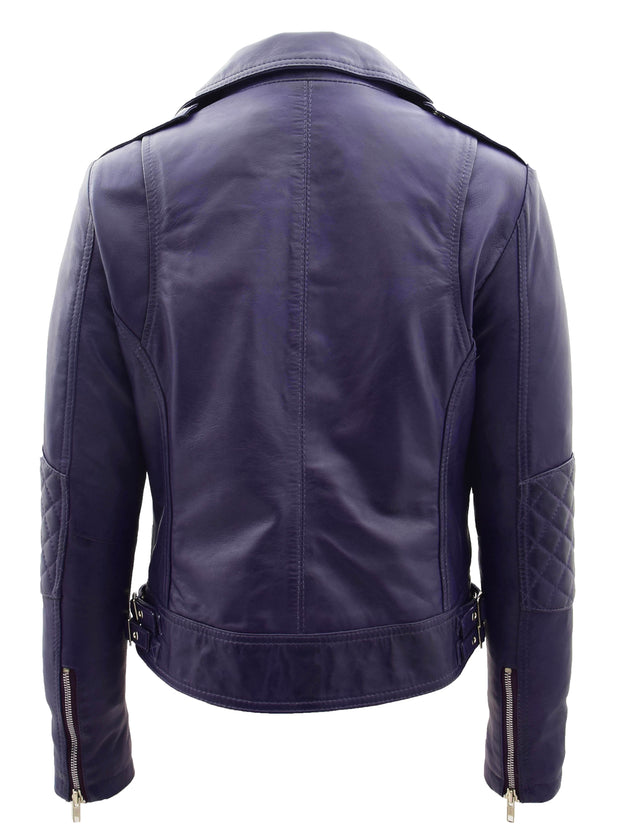 Womens Leather Biker Jacket Purple Trendy Slim Fit Designer Ayla