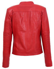 Womens Genuine Leather Biker Style Zip Up Fitted Jacket Poppy Red 1