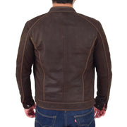 Mens Brown Waxed Skipper Real Leather Biker Style Jacket Captain Back