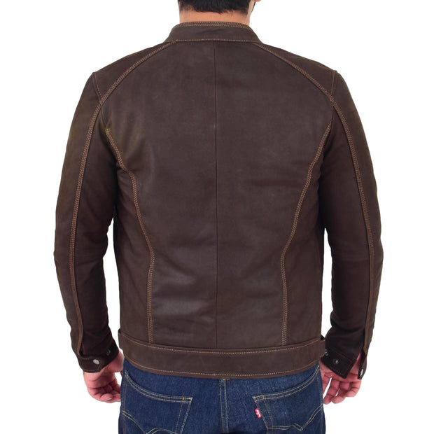 Mens Brown Waxed Skipper Real Leather Biker Style Jacket Captain Back