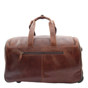 Wheeled Brown Leather Holdall Telescopic Handle Travel Duffle Ozwald Back