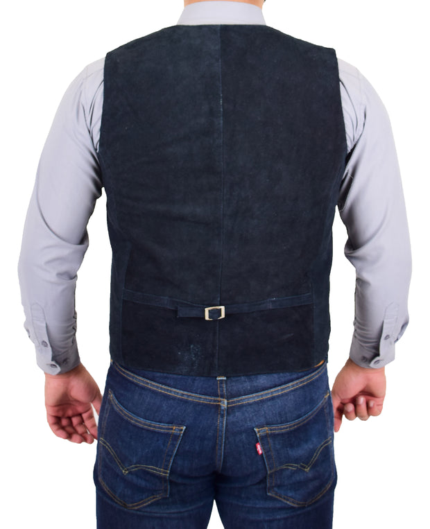 Mens Real Suede Leather Waistcoat Classic Vest Gilet Cole Navy1