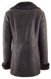 Womens Real Sheepskin Brown Jacket Classic 3/4 Mac Merino Shearling Trench Zona-1