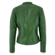 Womens Fitted Leather Biker Jacket Casual Zip Up Coat Jenny Green Back