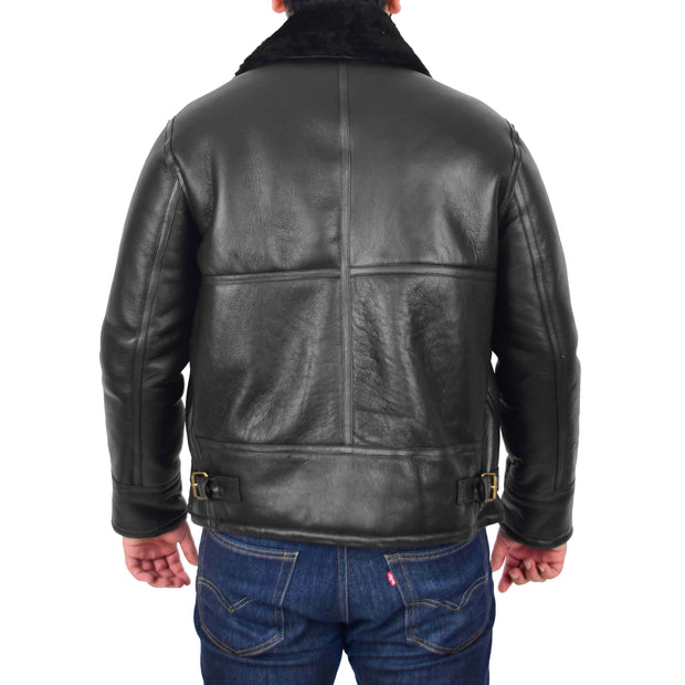 Mens Original Sheepskin Flying Jacket B3 Bomber Aviator Pilots Shearling Coat Raptor Black Back