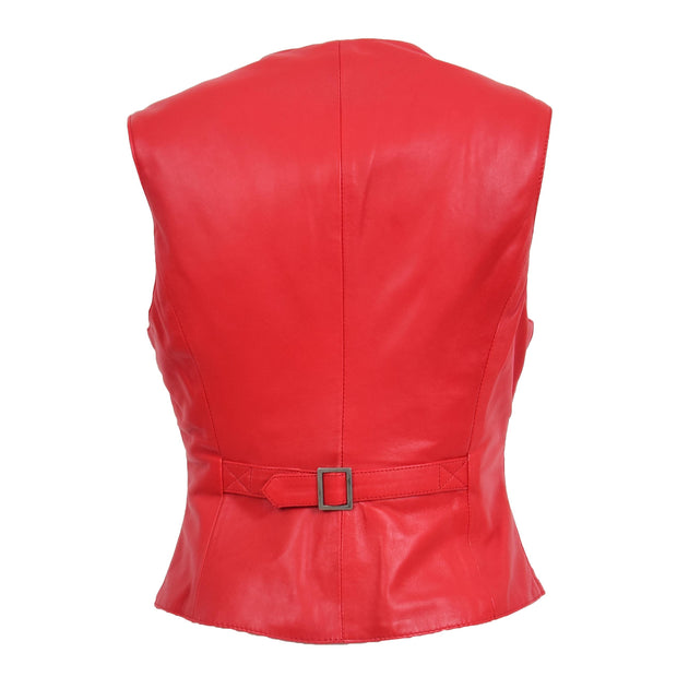Womens Soft Leather Waistcoat Slim Fit Vest Classic Gilet Katy Red Back