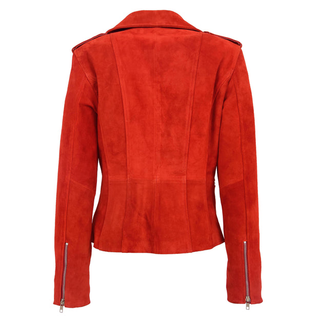 Womens Genuine X-Zip Fitted Biker Red Suede Leather Jacket Rusty 1