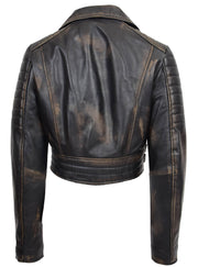 Womens Fitted Cropped Bustier Style Leather Jacket Amanda Rub Off