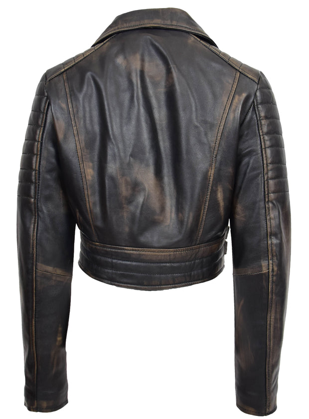 Womens Fitted Cropped Bustier Style Leather Jacket Amanda Rub Off