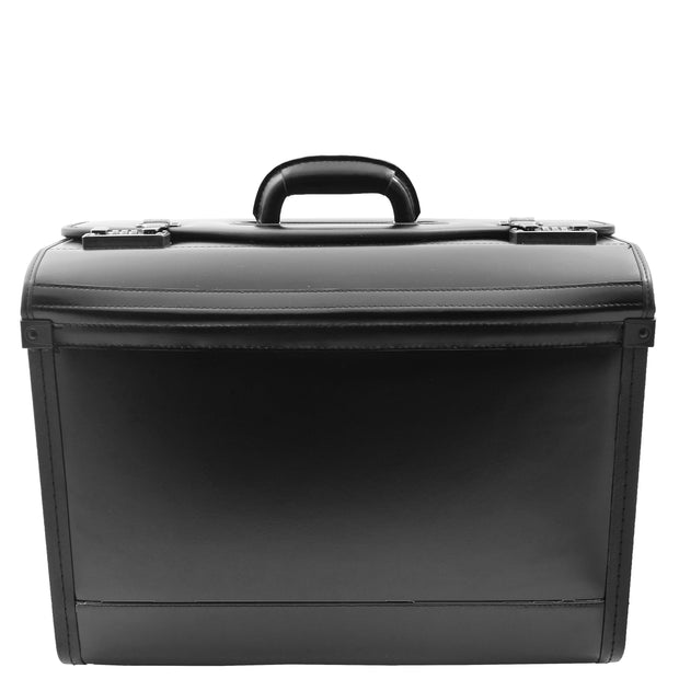 Black Leather Pilot Case Large Briefcase Professionals Hand Carry Bag 1