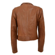 Womens Soft Genuine Leather Biker Jacket Slim Fit Coat Julie Chestnut Back